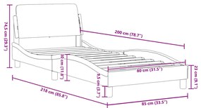 Estrutura de cama c/ cabeceira tecido cor creme 80x200 cm