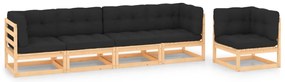 5 pcs conjunto lounge de jardim c/ almofadões pinho maciço