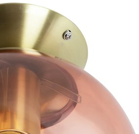 Candeeiro de teto Art Deco em latão com vidro rosa - Pallon Art Deco
