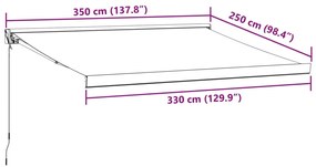 Toldo retrátil 3,5x2,5 m tecido e alumínio antracite e branco