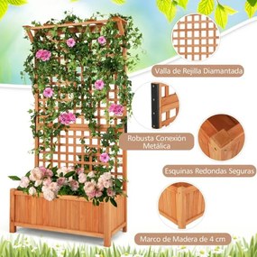 Floreira elevada para jardim 90 x 44,5 x 183,5 cm com treliça de madeira maciça com orifícios de drenagem para interior e exterior Natural