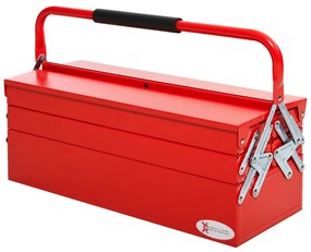 Caixa de Ferramentas de Aço Dobrável Portátil com 5 compartimentos com Alça de Transporte para Oficina Bricolagem 57x21x41cm Vermelho
