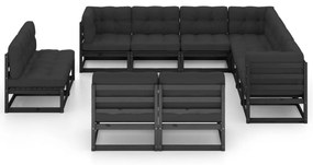 11 pcs conjunto longue jardim c/ almofadões pinho maciço preto