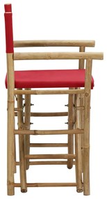 Cadeiras de realizador dobráveis 2 pcs bambu e tecido vermelho