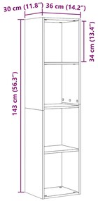 Gabinete de Livro/TV Carvalho Preto 36x30x143 cm