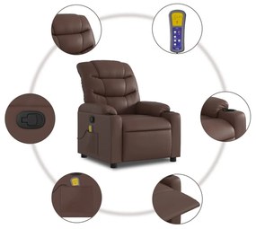 Poltrona de massagens reclinável couro artificial castanho