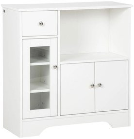 HOMCOM Aparador Moderno com Porta de Vidro Gaveta Prateleira Aberta e Prateleiras Ajustáveis Móvel Auxiliar 80x30x82cm Branco | Aosom Portugal