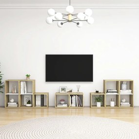 8 pcs conjunto móveis de TV contraplacado branco e carv. sonoma