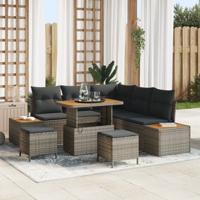 Conjunto de Sofá de Jardim vidaXL de 8 Peças com Almofadas Rattan Cinza Acácia