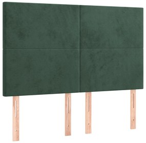 Cabeceira de cama c/ LED veludo 144x5x118/128 cm verde-escuro