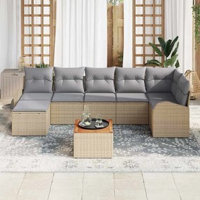 vidaXL Conjunto de Sofá de Jardim de 8 Peças com Almofadas Bege Rattan Poliéster