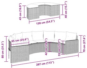 2 pcs conjunto de sofás de jardim semicircular vime PE bege