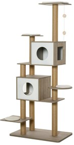 PawHut Árvore Arranhador de escalada para gatos Altura de 177 cm com Plataformas Cavernas Almofada macia brinquedo de suspensão Postes de juta Branco e cinza claro