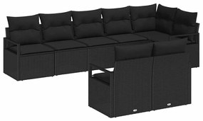 Conjunto de Sofá de Jardim vidaXL de 8 Peças com Almofadas Preto Ratta