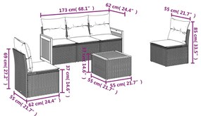 6 pcs conjunto de sofás p/ jardim com almofadões vime PE bege