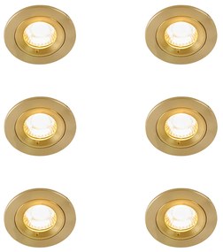 Conjunto de 6 focos embutidos modernos dourados redondos IP44 - Xena