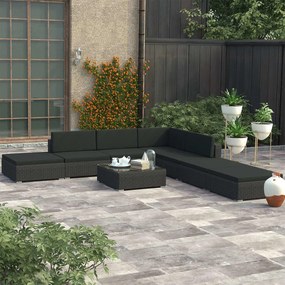 46748 vidaXL 8 pcs conjunto lounge de jardim c/ almofadões vime PE preto