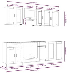 8 peças armário de cozinha conjunto Kalmar cinza sonoma