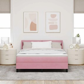 vidaXL Cama Box com colchão com cabeceira Rosa 200 x 160 cm Poliéster