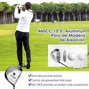 Conjunto de 9 tacos de golfe com driver de liga metálica, madeira 3#, híbrido 4#, ferros 6#, 7#, 8#, 9# e P#, putter e capas para cabeças cinzentas