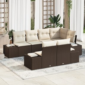 Conjunto de Sofás de Jardim de 7 Peças com Almofadas Rattan Poliéster