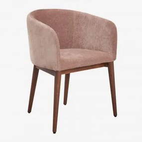 Pacote De 4 Cadeiras De Jantar Estofadas Bunia Com Braços Madeira Escura & Tecido Chenille Rosa Quartzo - Sklum
