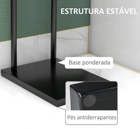 Toalheiro de Pé de 2 Níveis Toalheiro Casa de Banho com Estrutura de Metal Toalheiro em Forma de L 35,5x20x78 cm Preto