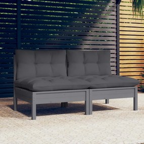 vidaXL Sofá de jardim 2 lugares com almofadões antracite pinho maciço
