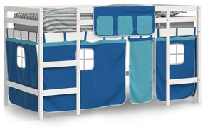 Cama alta p/ criança c/ cortinas 90x190 cm pinho maciço azul