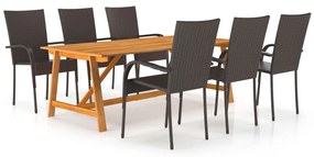 vidaXL 7 pcs conjunto de jantar para jardim castanho