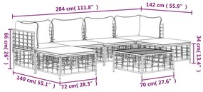 7 pcs conjunto lounge de jardim c/ almofadões vime PE antracite