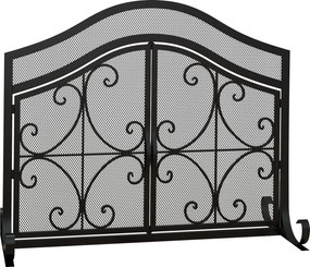Grelha de proteção para lareira, painel único em malha de aço, 105 x 40 x 80,5 cm, preta