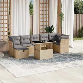 8 pcs conjunto de sofás p/ jardim com almofadões vime PE bege