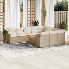 11 pcs conjunto sofás de jardim c/ almofadões vime PE bege