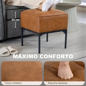 Banco Estofado em PU com Pés de Aço Acolchoado Espesso Estilo Moderno Otomana para Quarto 40x40x46 cm Castanho