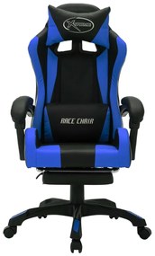 Cadeira estilo corrida c/ luzes LED RGB couro artif. azul/preto