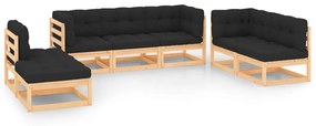 vidaXL 7 pcs conjunto lounge de jardim c/ almofadões pinho maciço