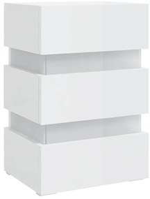 Mesa de cabeceira c/ luzes LED deriv. madeira branco brilhante