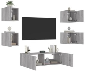 5 pcs móveis de parede para TV com luzes LED cinzento sonoma