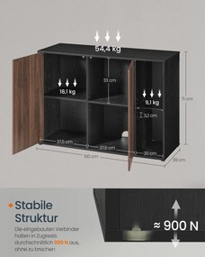 Aparador com iluminação Led e tecnologia Toolless 39 x 100 x 71 cm cor nogueira natural e preto
