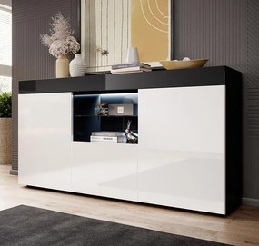 Aparador "Elma" com Luz LED - 135x73x34 cm - Preto e Branco Brilhante