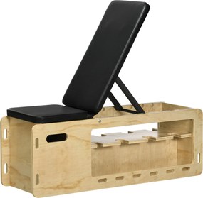 HOMCOM Banco de halteres com suporte para halteres, 1 cesta de armazenamento, ajustável em 6 posições, madeira maciça, Natural + Preto | Aosom Portugal