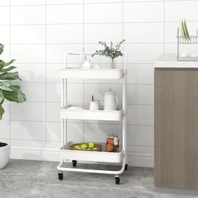 vidaXL Carrinho cozinha c/ 3 prateleiras ferro/ABS 42x35x85 cm branco