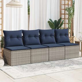vidaXL Sofá de jardim 4 lugares com almofadões vime PE cinzento