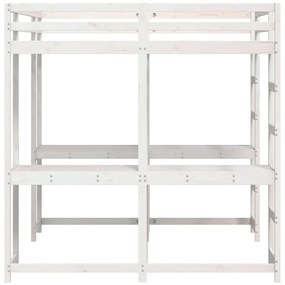 Cama alta c/ secretária e escada 180x200 cm pinho maciço branco