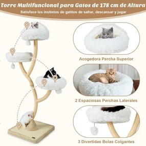 Arranhador para gatos com estrutura metálica de apoio Poste de arranhar para gatos em sisal Tábua de arranhar em sisal 59 x 59 x 178 cm Bege