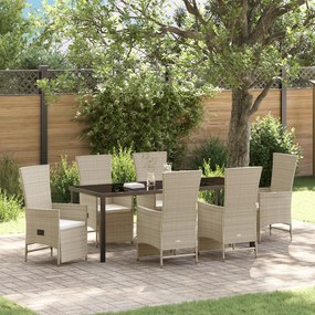 vidaXL Conjunto de Jardim de 7 Peças com Almofadas Bege Vime PE