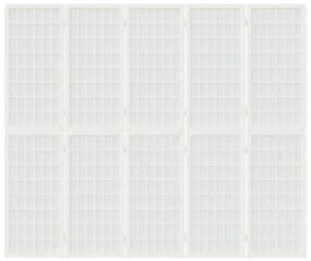 Biombo dobrável com 5 painéis estilo japonês 200x170 cm branco
