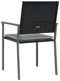 Cadeiras jardim c/ almofadões 4 pcs 54x62,5x89 cm vime PE preto