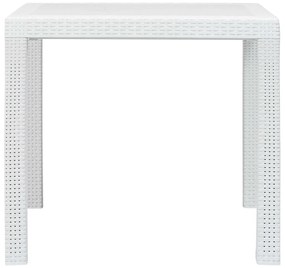 Mesa de jardim 79x79x72 cm plástico branco com aspeto de vime